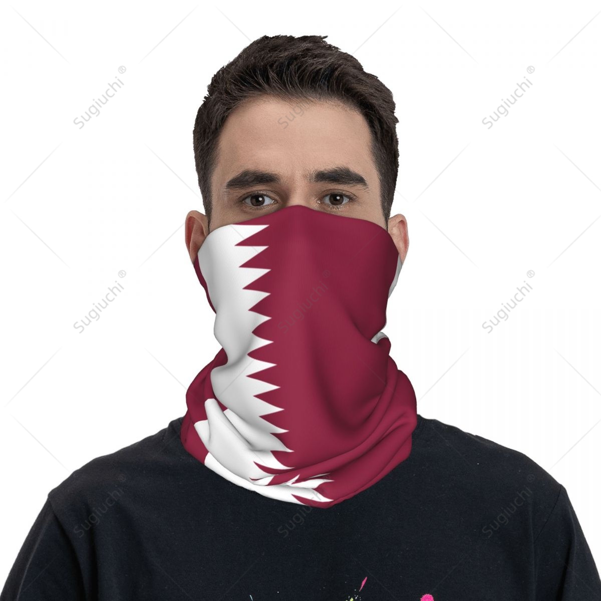 Men'S Fashion Qatar - ユニセックスカタール国旗ネッカチーフスカーフネックフェイスマスクスカーフネックウォーマーシームレスバンダナヘッドウェアサイクリングハイキング