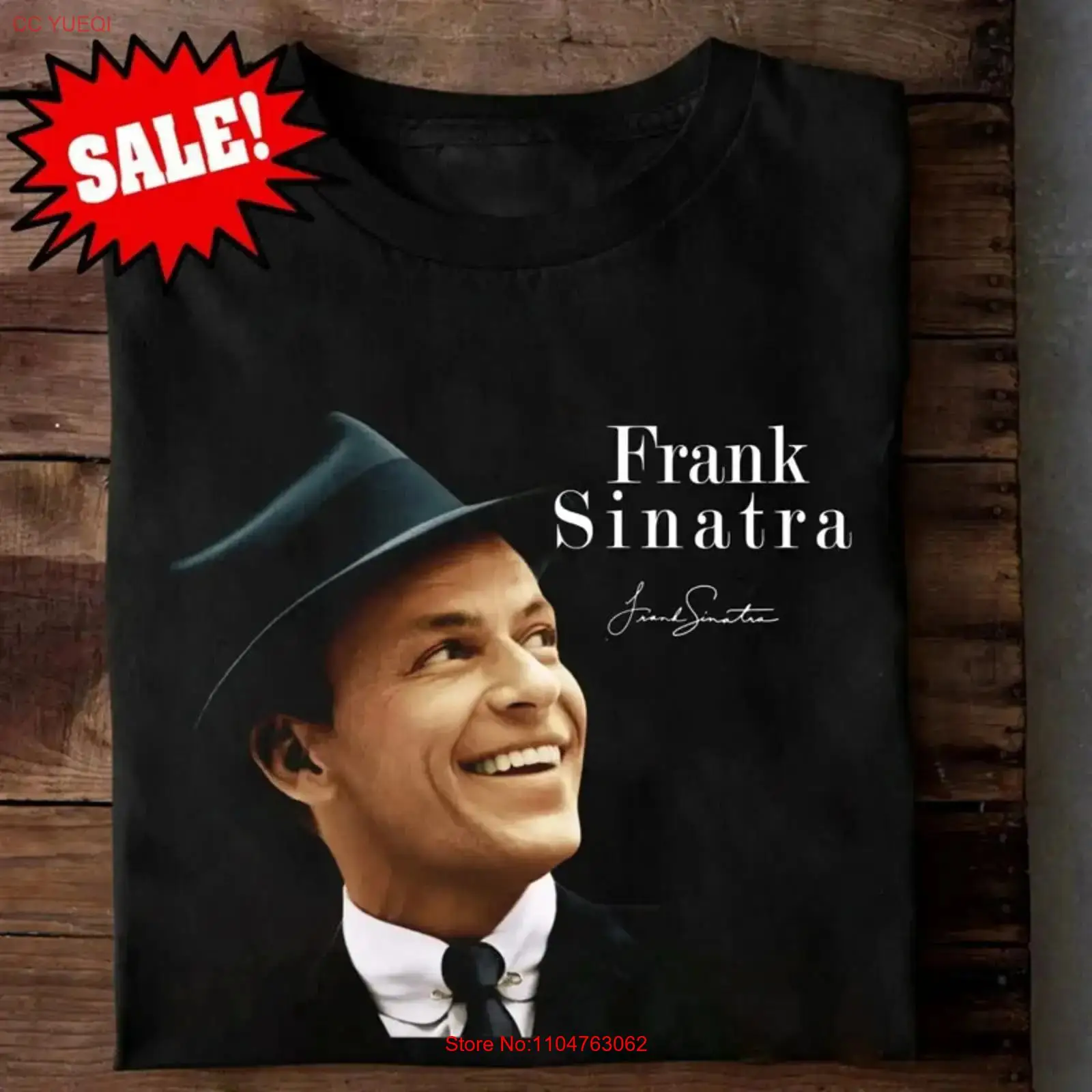 Mens Fashion Black Shirt - 新しいフランク・シナトラ ブラック コットン T シャツ S