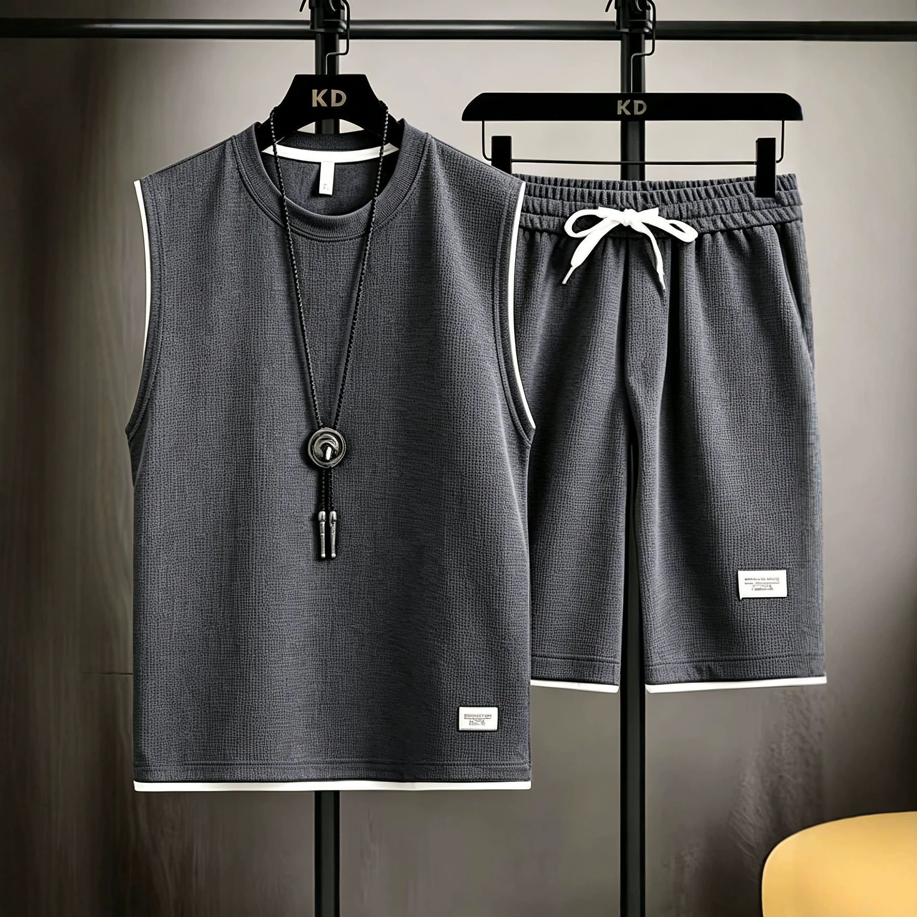 Men'S Fashion For Summer - 夏用メンズベストセット 高品質ジムジョギングスポーツウェアセット メッシュ速乾ファッションカジュアルベスト+ショーツ 2ピースセット 3XL
