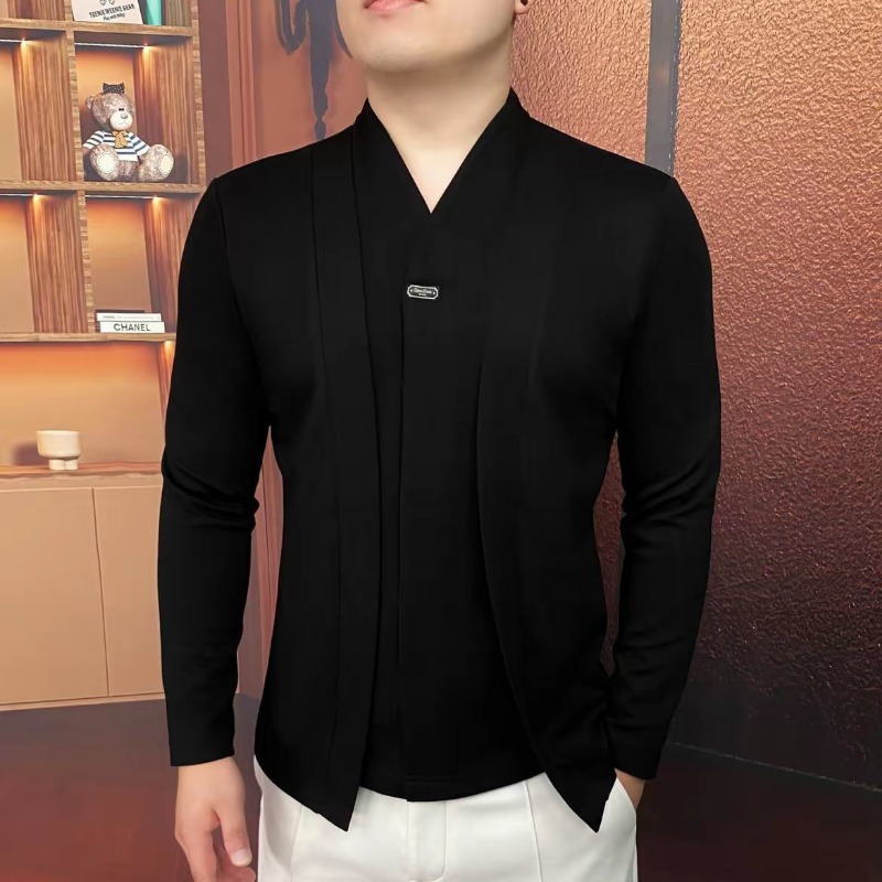 Mens Fashion Casual - 秋冬新作メンズライトラグジュアリーフェイクツーピーススウェットシャツファッショナブルなビジネスプルオーバー長袖トップ