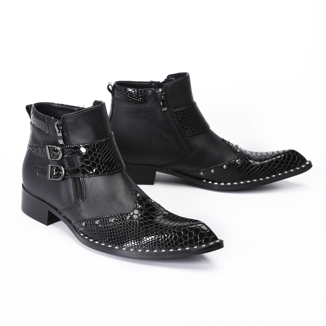 Mens Fashion Dress - ファッションリベットポインテッドトゥメンズ本革オートバイアンクルブーツ大サイズナイトクラブパーティードレスブーツ男性ビジネスシューズ