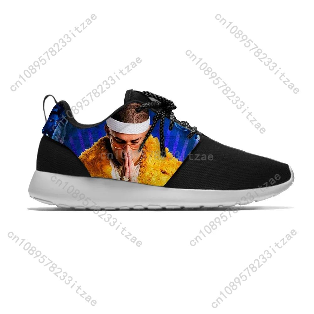 Men'S Fashion Running Shoes - バッドバニーヒップホップラッパーラップ音楽面白いファッションスポーツランニングシューズカジュアル通気性軽量3Dプリント男性女性スニーカー