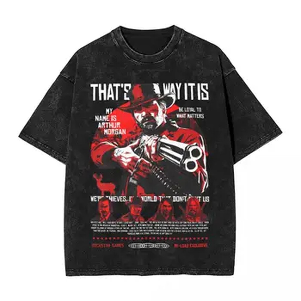 Graphic Tee Oversized - レッド・デッド・リデンプション2 グラフィックTシャツ オーバーサイズ ウォッシュドコットンTシャツ 半袖 カジュアルTシャツ