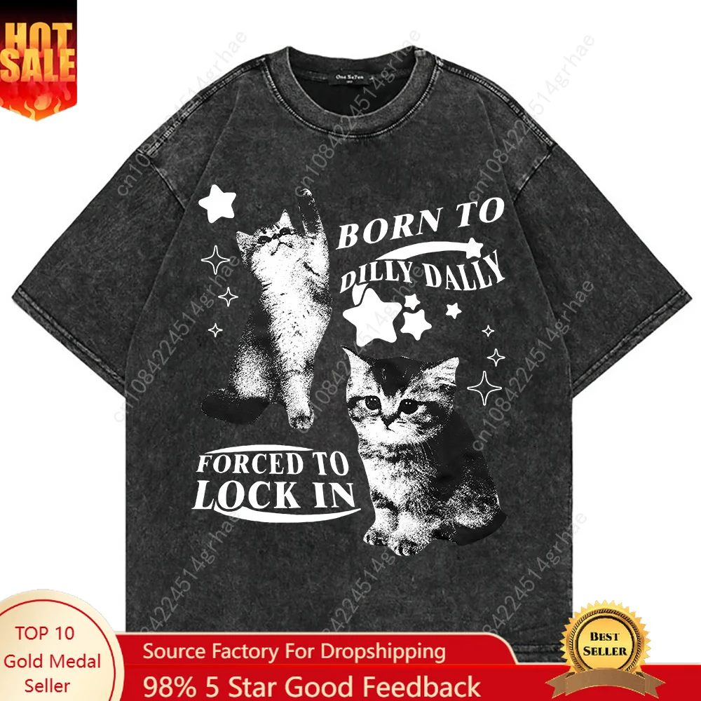 Graphic Tee Oversized - 100% コットンヴィンテージウォッシュ Y2k 面白い猫ミーム Tシャツファッション男性/女性美的グラフィックオーバーサイズルーズ酸洗い Tシャツシャツ