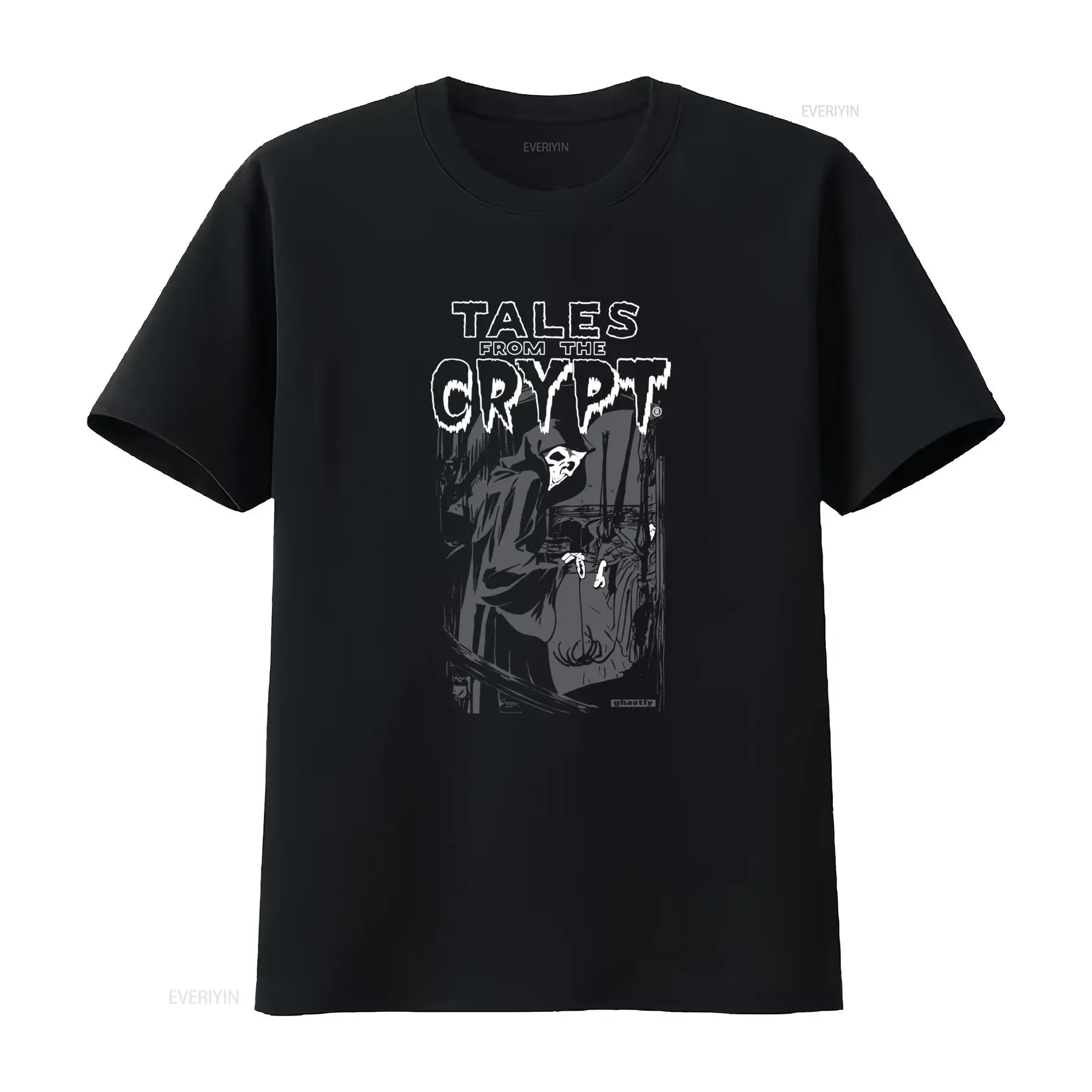 Mens Fashion Black Shirt - ヴィンテージテイルズフロムザクリプト死神Tシャツブラック男性用レトロホラーデザインヴィンテージウォッシュドオムファッションカジュアル