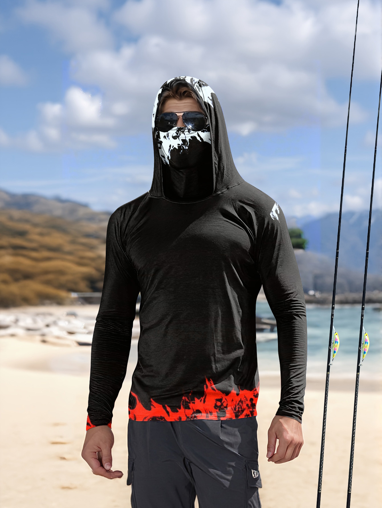 Men'S Fashion 2025 - 男性フード付き釣りシャツ長袖釣り服釣り t シャツ uv 保護釣りシャツ釣りアパレル速乾性