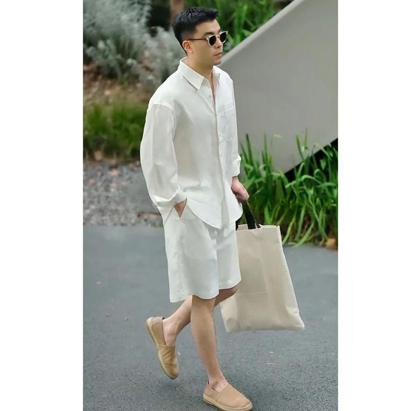 Men'S Fashion For 2026 - 夏のカジュアルセット リヨセルリネンシャツとショートパンツ メンズポリエステル シンプルでおしゃれなメンズ通勤トレンドスーツ 2026