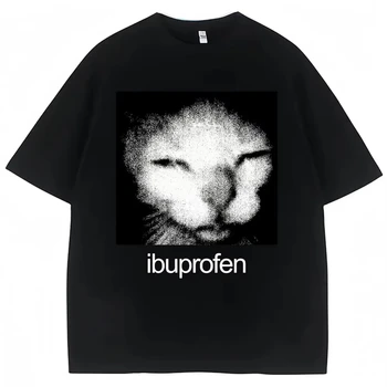 Graphic Tee Oversized - 2026 ヴィンテージ面白いイブプロフェン猫ミームグラフィック Tシャツ男性女性ユーモアファッション Tシャツ特大カジュアルストリート Tシャツ Y2K