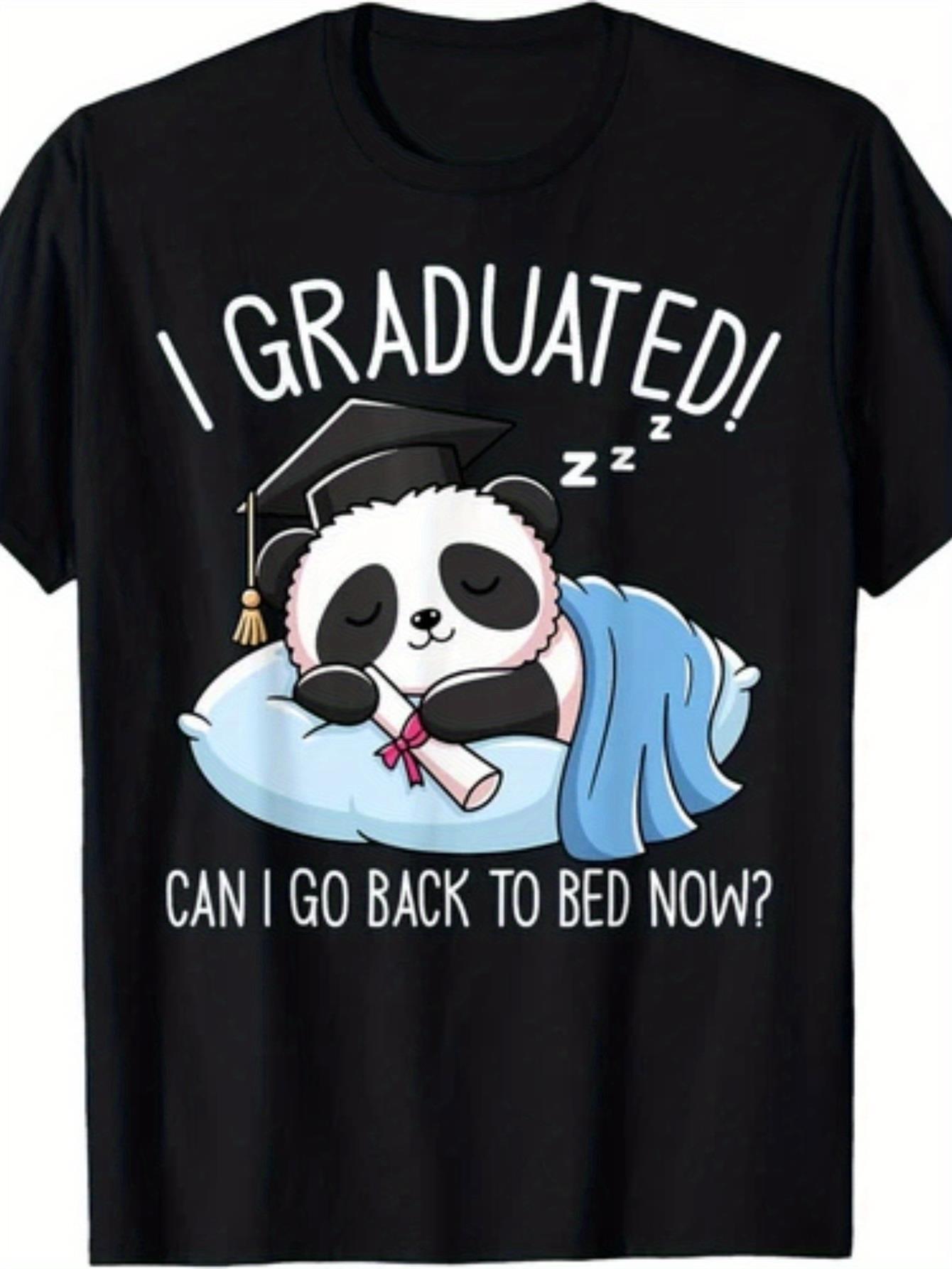 Men'S Fashion Now - メンズ面白い卒業Tシャツ - 「卒業したよ、もう寝てもいいかな？」 スローガンプリント、半袖、ラウンドネックのカジュアルTシャツ、快適な着心地、卒業祝いに最適、普段使いに、卒業シーズンのユーモラスな表現に。