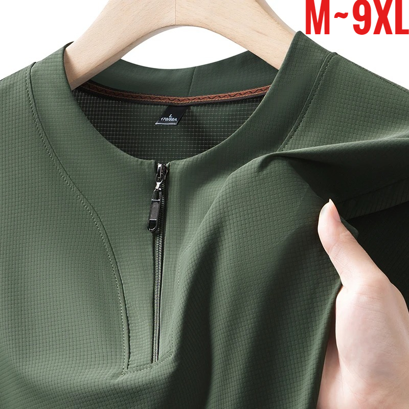 Men'S Fashion 2025 - ビッグサイズ 9XL メンズ アイスシルク ヘンリーシャツ ハーフジップアップ