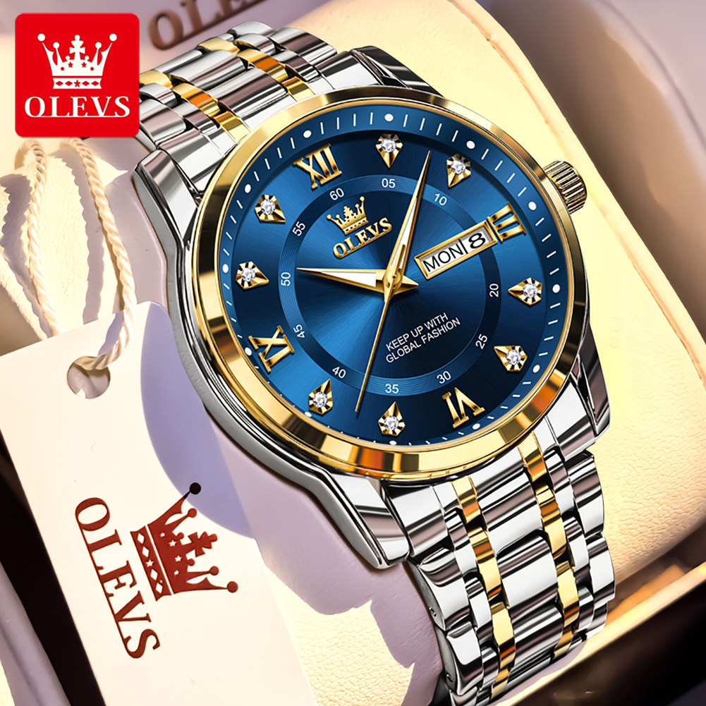 Men'S Fashion Luxury Brands - OLEVS ブランドファッションメンズ腕時計ステンレス鋼防水クォーツ腕時計発光オリジナル腕時計男性用デュアルカレンダー