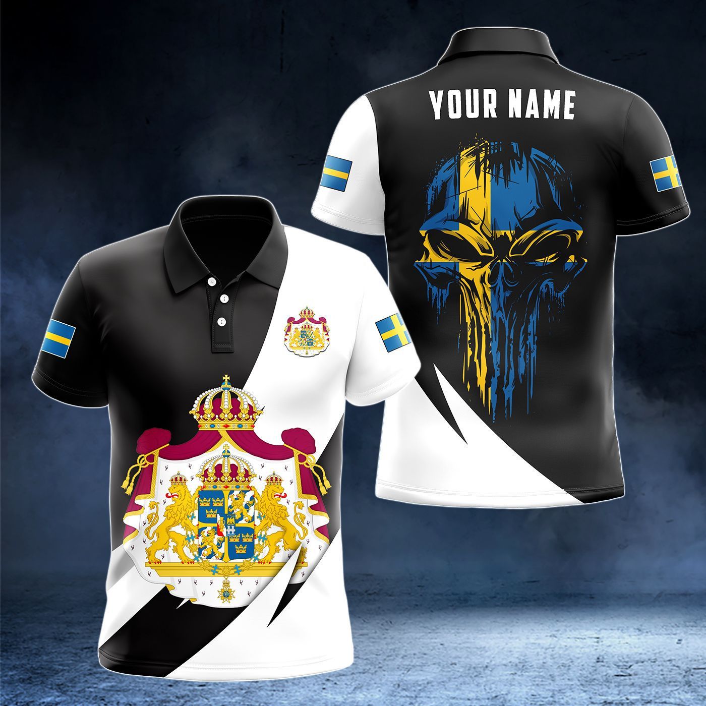 Men'S Fashion Names - カスタム名スウェーデン国旗スカルグラフィックポロシャツ夏カジュアルメンズファッションルーズクールソフトジャージー屋外速乾ストリートウェア
