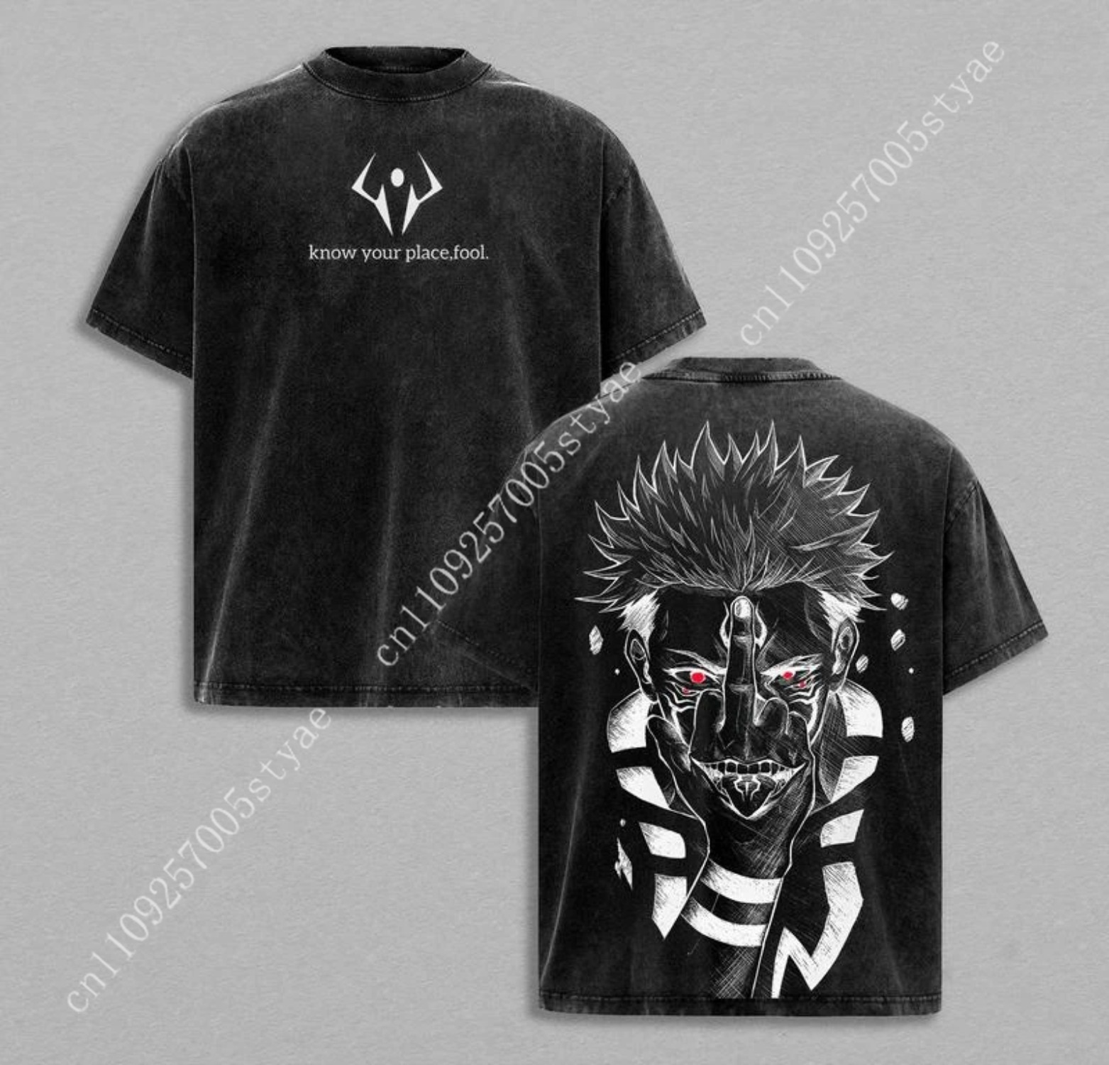 Graphic Tee Oversized - アニメ リョメン・スカナ グラフィックTシャツ ヴィンテージ風 ウォッシュ加工 オーバーサイズTシャツ
