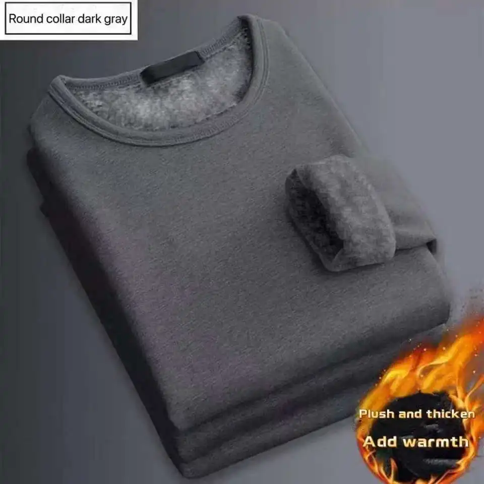 Men'S Fashion 2025 - 冬のメンズ長袖サーマルアンダーウェア Tシャツフリースボトリングシャツラウンドネックシャツファッションプラスベルベットパッド入り Tシャツ