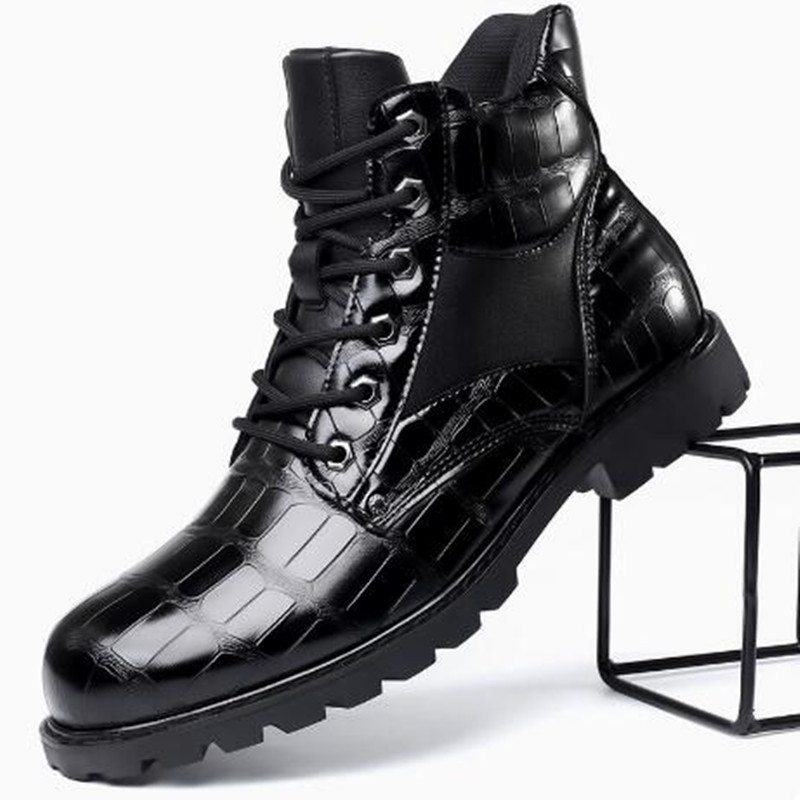 Men'S Fashion Luxury Brands - ブランド男性ブーツグリッドパターンスクエアヒール男性アンクルブーツデザイナー高級レザーシューズ男性用ファッションオートバイブーツ Zapatos