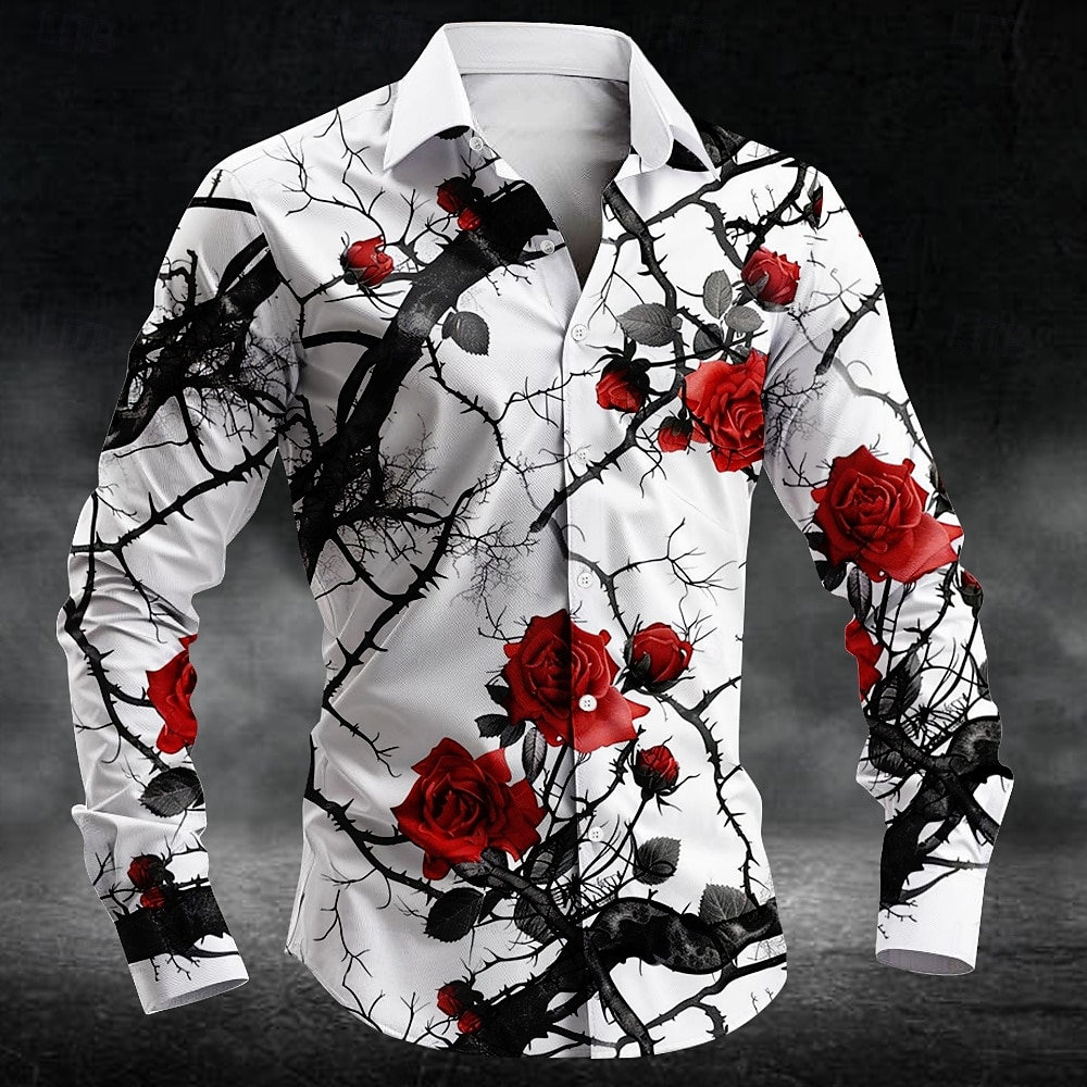 Mens Fashion Casual - ファッション梅の花柄 3d プリント男性長袖シャツアートシャツ秋カジュアルシングルブレストブラウス紳士服