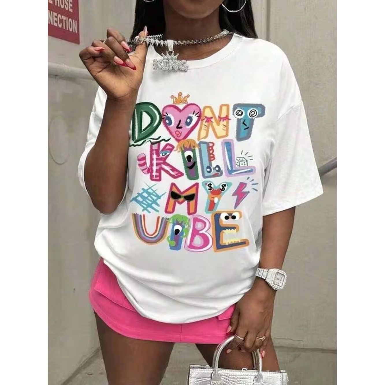 Graphic Tee Oversized - Don't Kill My Vibe グラフィックプリント Tシャツ