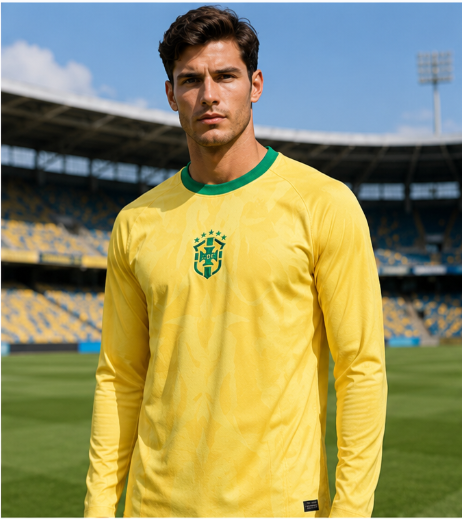 Men'S Fashion For 2026 - ブラジル2026記念版3Dプリント長袖サッカーシャツ速乾性通気性ファッショナブルデザイン