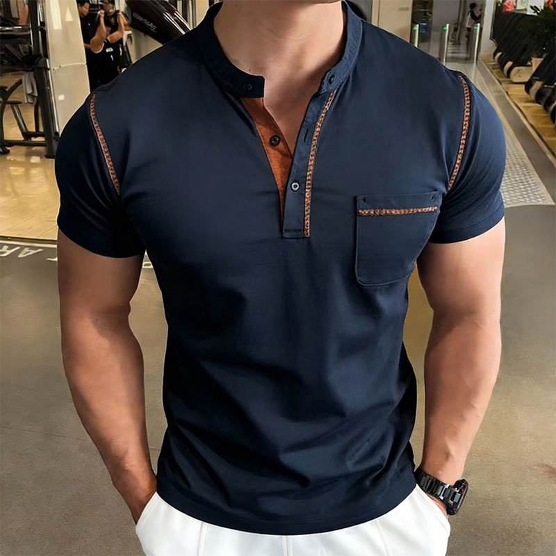 Men'S Fashion And Style - 新しい夏のメンズヘンリーカラー半袖ゴルフポロシャツ個性ポケットスタイルカジュアル通気性スポーツストリートファッショントップ