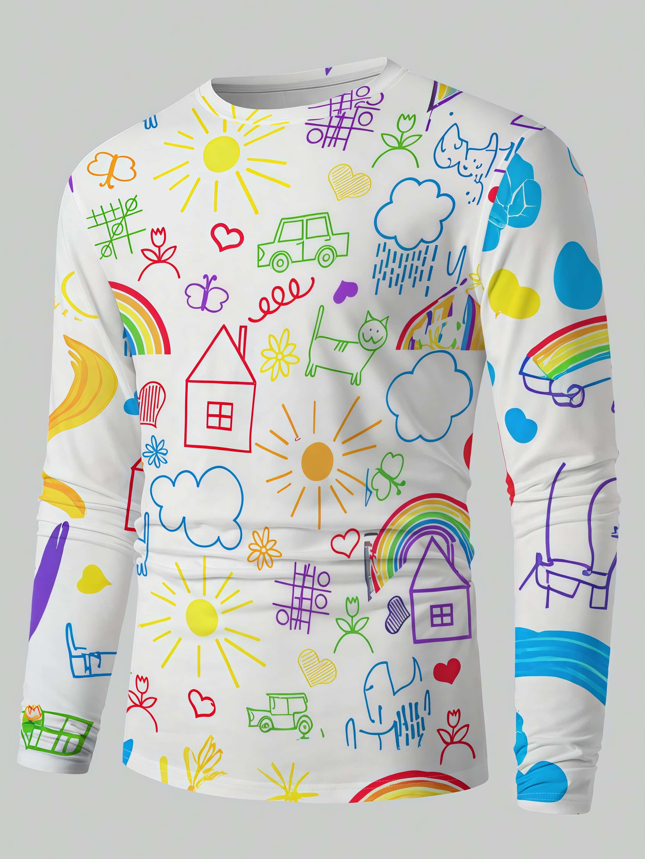 Men'S Fashion For 2026 - 2026 新しいドーパミンカラーグラフィティ 3D プリント長袖ラウンドネック Tシャツストリートファッショントレンドニュートラルカジュアル多用途