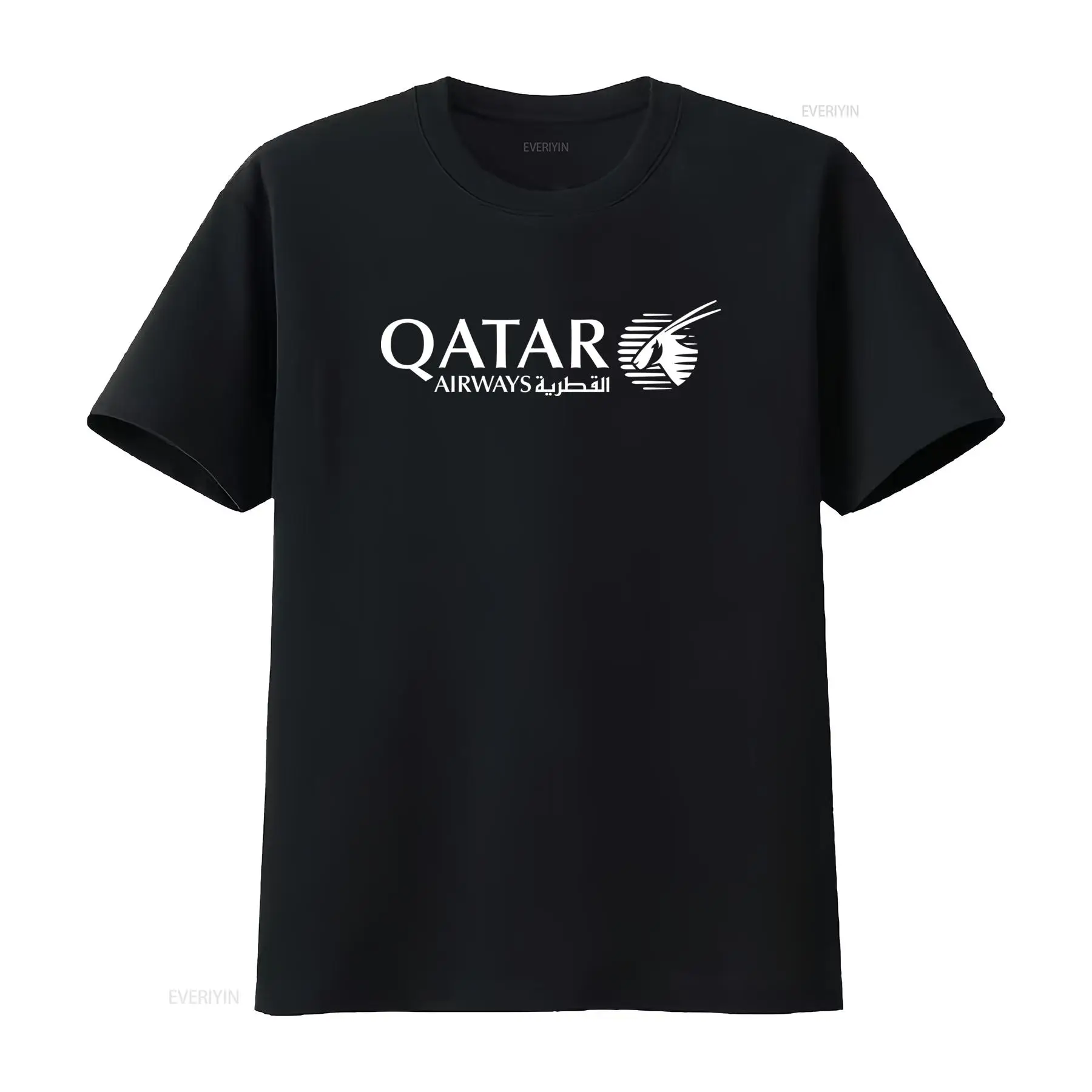 Men'S Fashion Qatar - カタール航空ホワイトロゴ航空会社ネイビーブルー T シャツ男性用ヴィンテージウォッシュ加工少し多用途なファッションストリートウェアオム