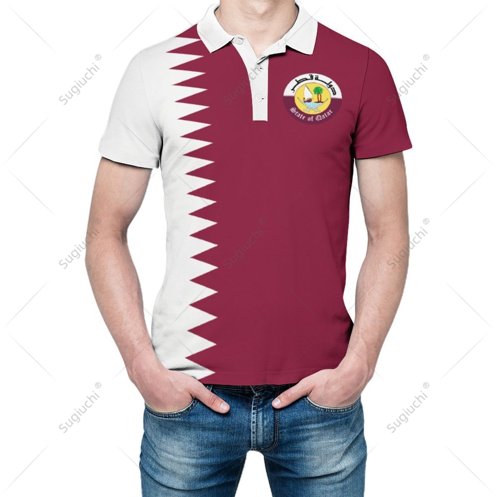 ユニセックスポロシャツ カタール国旗 3Dプリント メンズポ - Men'S Fashion Qatar のレビューと価格