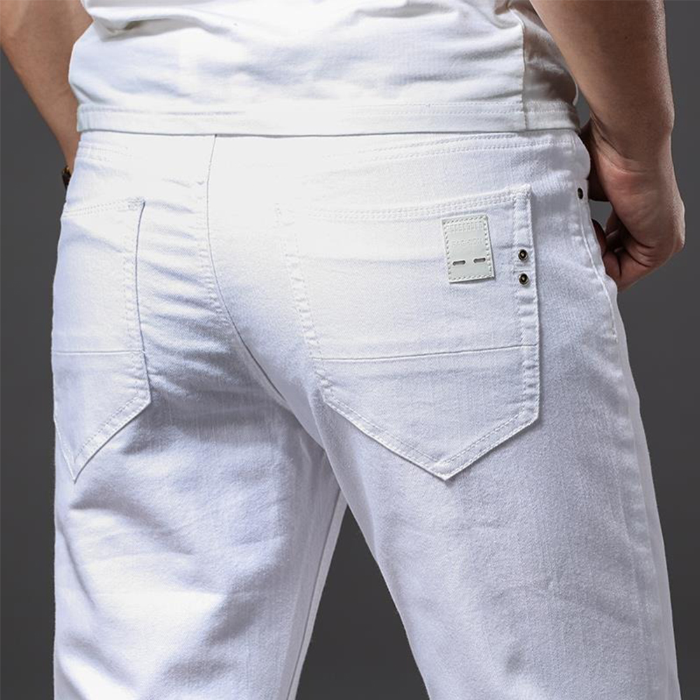 男性白ジーンズ弾性ストレートスリムフィットカジュアルソフトビ - Men'S Fashion For 70 Year Old のレビューと価格