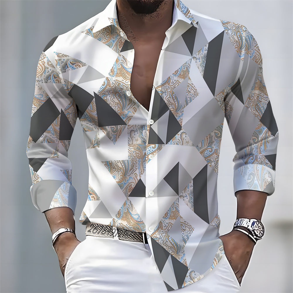 メンズライトラグジュアリースタイルプリント長袖シャツ、レトロ - Mens Fashion Casual のレビューと価格