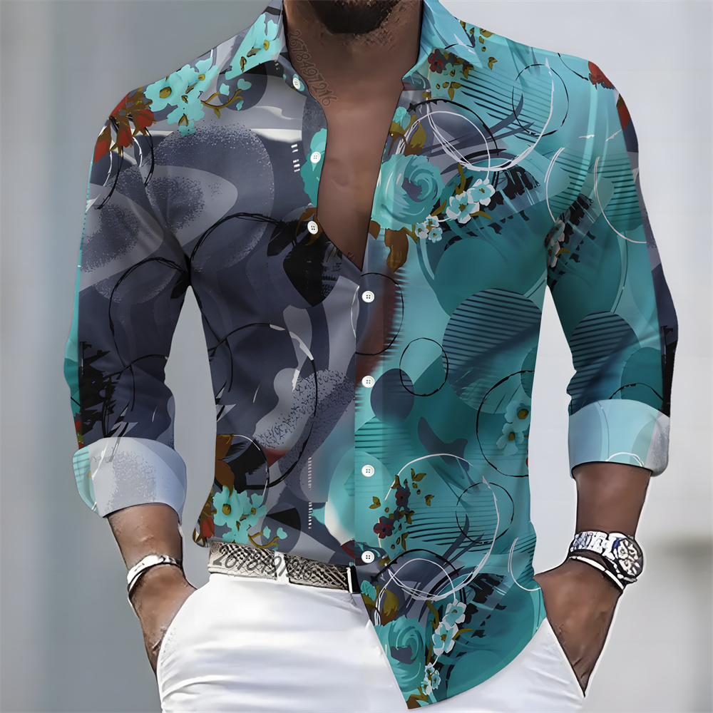 メンズライトラグジュアリースタイルプリント長袖シャツ、レトロ - Mens Fashion Casual のレビューと価格