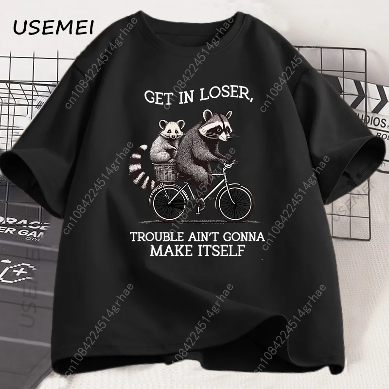 Get in Loser Tシャツ 面白いアライグマグラフィ - Graphic Tee Oversized のレビューと価格