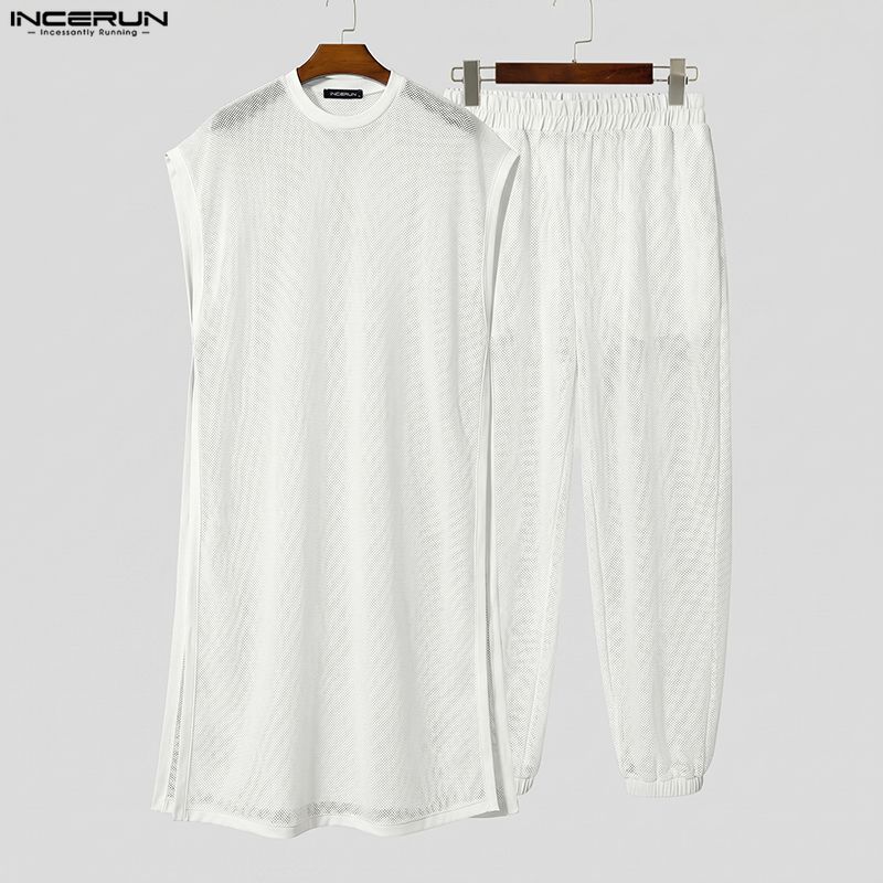 INCERUN 男性セットメッシュシースルーノースリーブ不規 - Men'S Fashion For Summer のレビューと価格