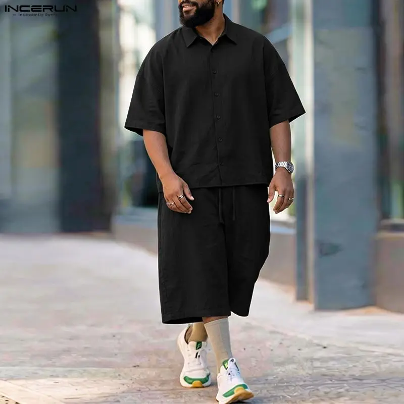 INCERUN メンズセットソリッドラペル半袖シャツパンツツ - Men'S Fashion For 2026 のレビューと価格