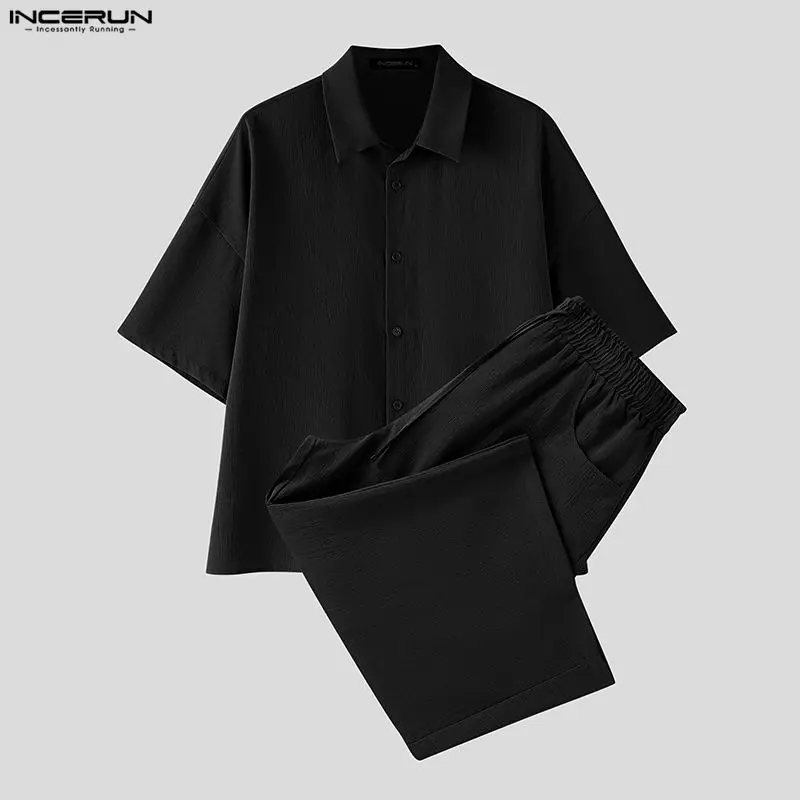 INCERUN メンズセットソリッドラペル半袖シャツパンツツ - Men'S Fashion For 2026 のレビューと価格