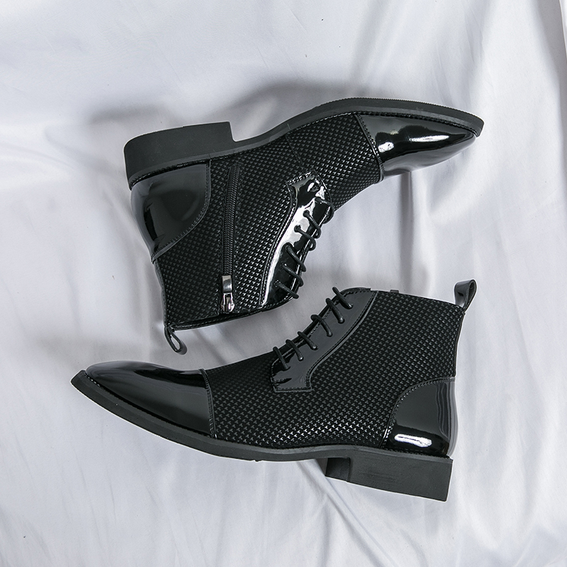 高品質メンズブーツファッション尖ったパテントレザーブーツレー - Mens Fashion Dress のレビューと価格