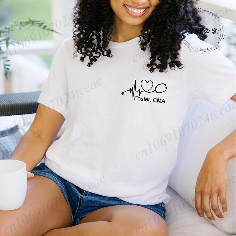 カスタム名ナースシャツ聴診器心拍 RN Tシャツ女性男性服夏 - Men'S Fashion Names のレビューと価格