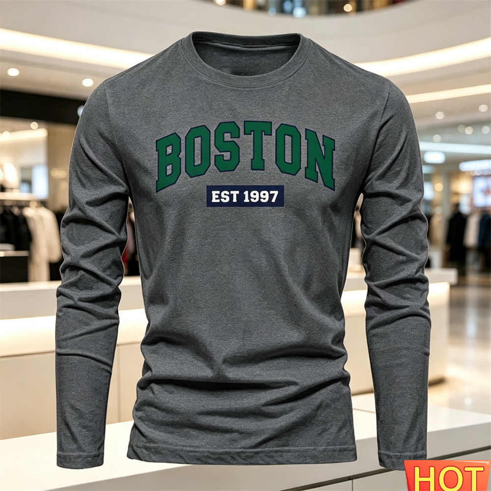 秋夏メンズ長袖 Tシャツレターパターンラウンドネック Tシャ - Men'S Fashion 2025 のレビューと価格