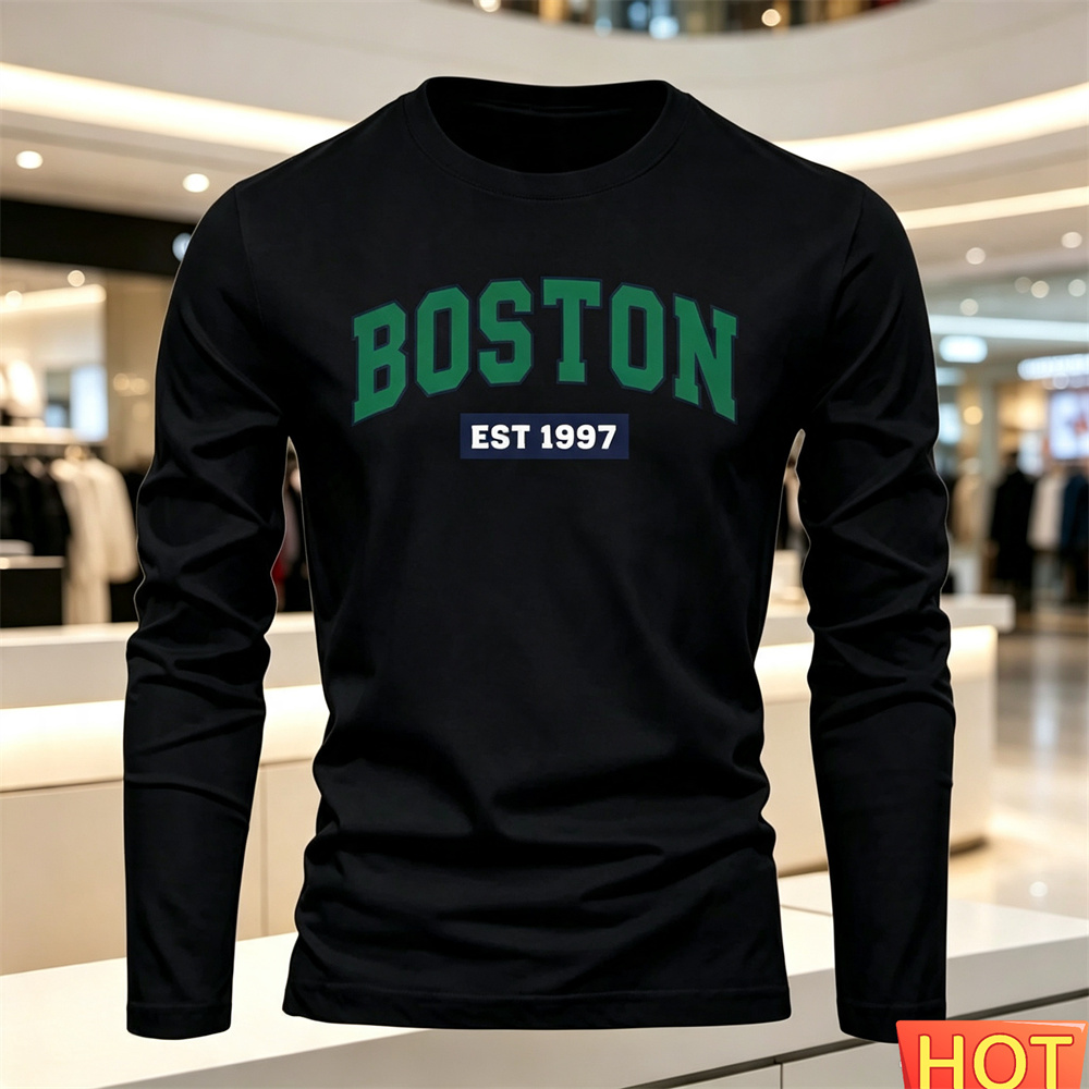 秋夏メンズ長袖 Tシャツレターパターンラウンドネック Tシャ - Men'S Fashion 2025 のレビューと価格