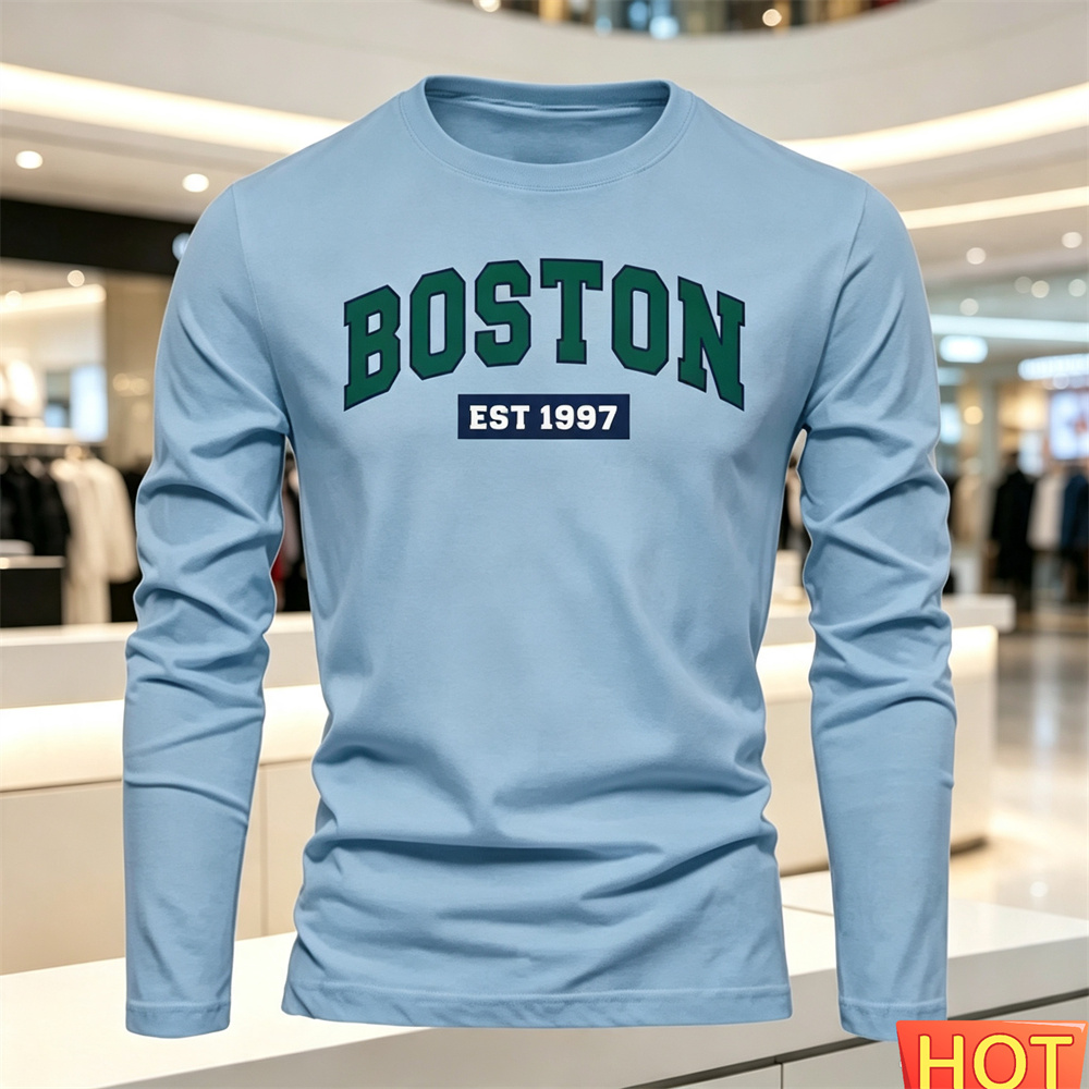 秋夏メンズ長袖 Tシャツレターパターンラウンドネック Tシャ - Men'S Fashion 2025 のレビューと価格