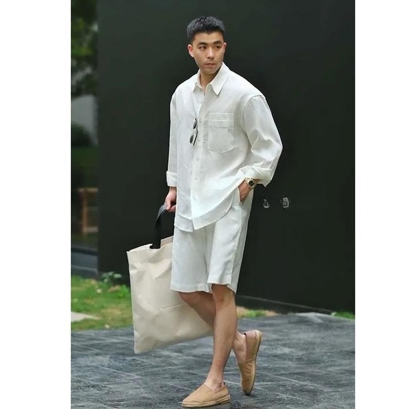 夏のカジュアルセット　リヨセルリネンシャツとショートパンツ　 - Men'S Fashion For 2026 のレビューと価格