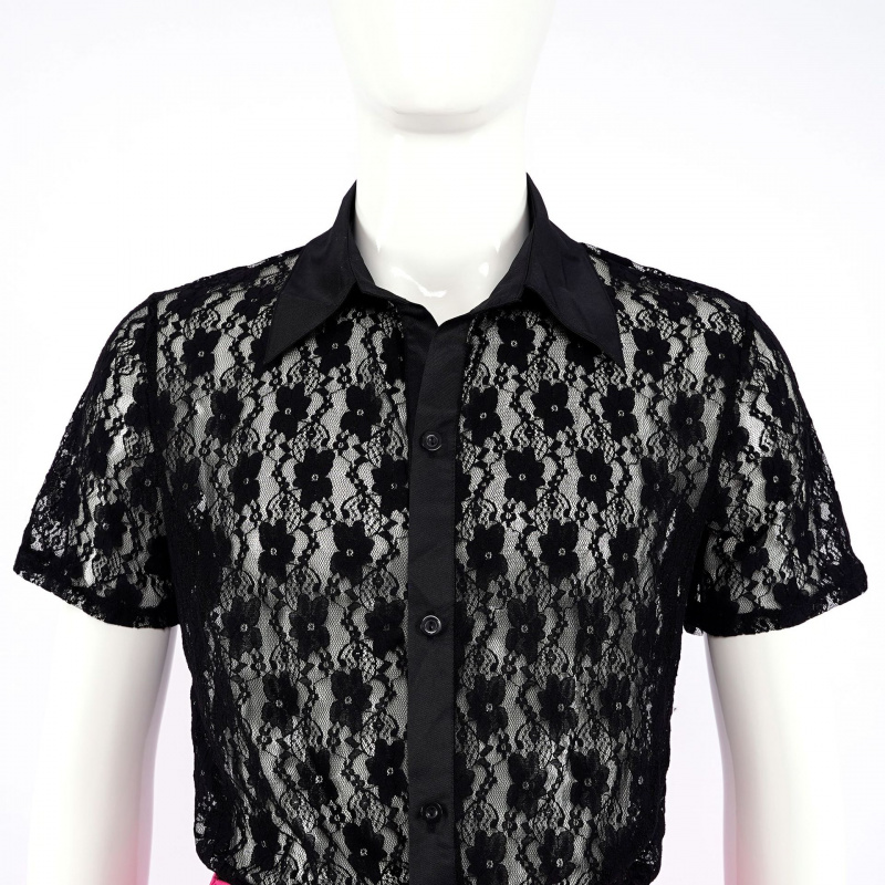 映画エルビス・プレスリー衣装ピンクラケットブラックレースシャ - Mens Fashion Black Shirt のレビューと価格