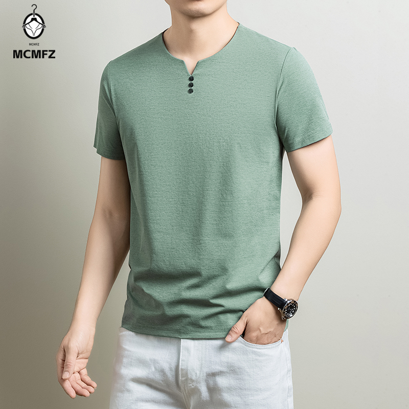 メンズベーシックヘンリーTシャツ快適なコットンブレンド半袖ト - Men'S Fashion 2025 のレビューと価格