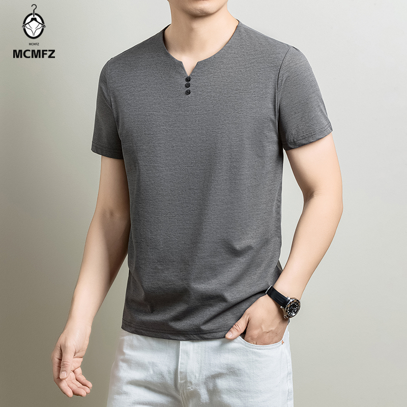 メンズベーシックヘンリーTシャツ快適なコットンブレンド半袖ト - Men'S Fashion 2025 のレビューと価格