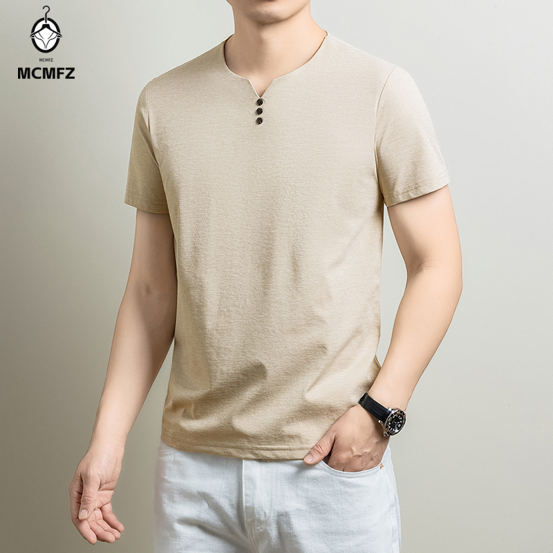 メンズベーシックヘンリーTシャツ快適なコットンブレンド半袖ト - Men'S Fashion 2025 のレビューと価格