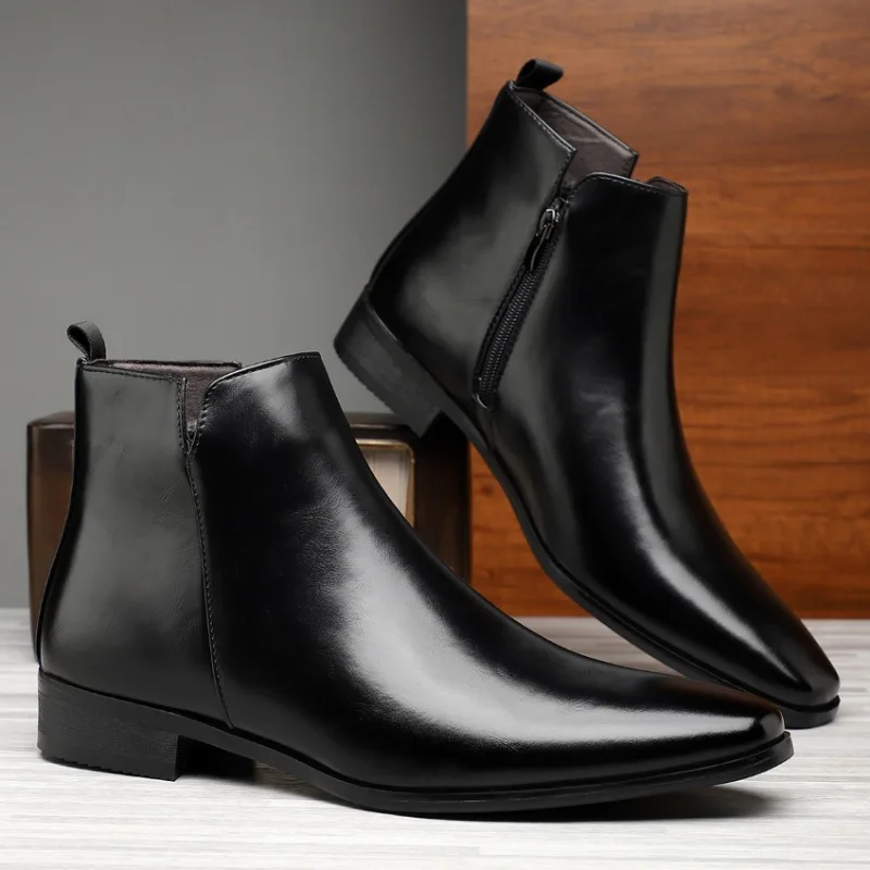 新しいメンズブーツクラシックチェルシーブーツ高級ハイトップレ - Mens Fashion Dress のレビューと価格