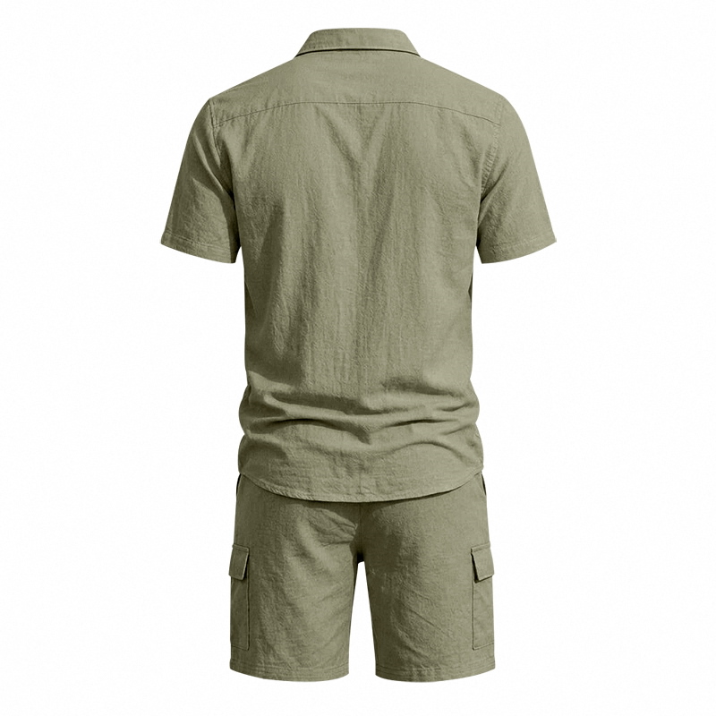 メンズ夏アメリカンリネンツーピースセット半袖シャツドロースト - Men'S Fashion For Summer のレビューと価格