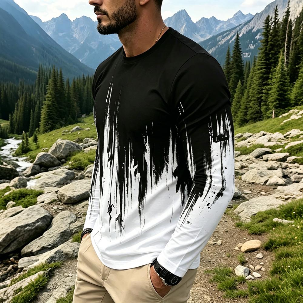 メンズグラデーションインクスプラッシュ長袖Tシャツカジュアル - Men'S Fashion For Summer のレビューと価格