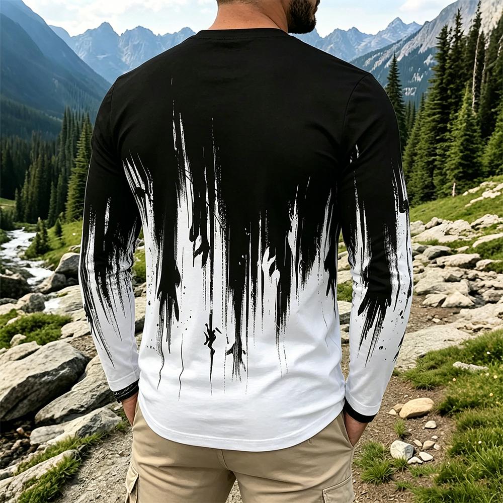 メンズグラデーションインクスプラッシュ長袖Tシャツカジュアル - Men'S Fashion For Summer のレビューと価格