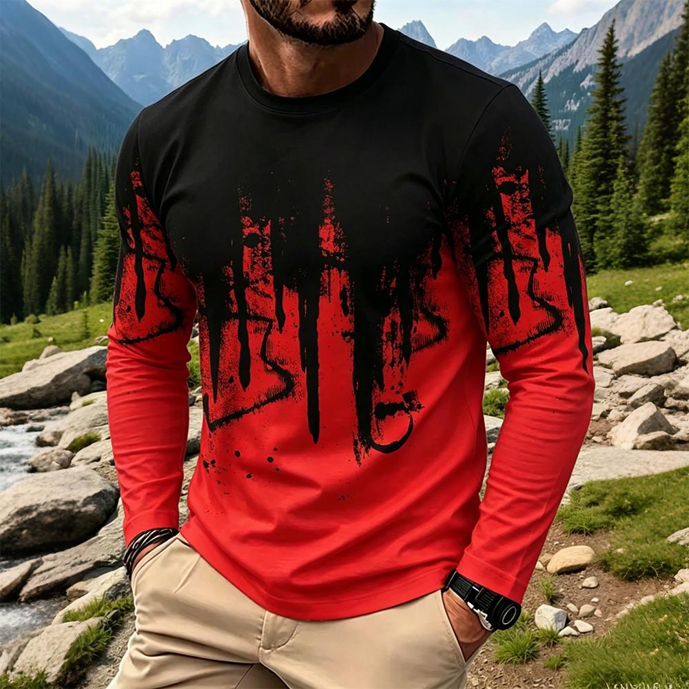 メンズグラデーションインクスプラッシュ長袖Tシャツカジュアル - Men'S Fashion For Summer のレビューと価格